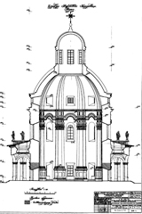 Проект реставрации храма с.Подмоклово. Разрез I-I. 1985 г.