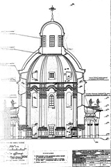 Проект реставрации храма с.Подмоклово. Разрез I-I. 1986 г.