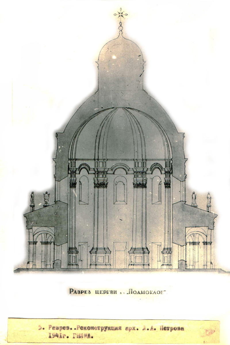 Разрез церкви в с.Подмоклое. Реконструкция арх. Л.А. Петрова 1941 г.